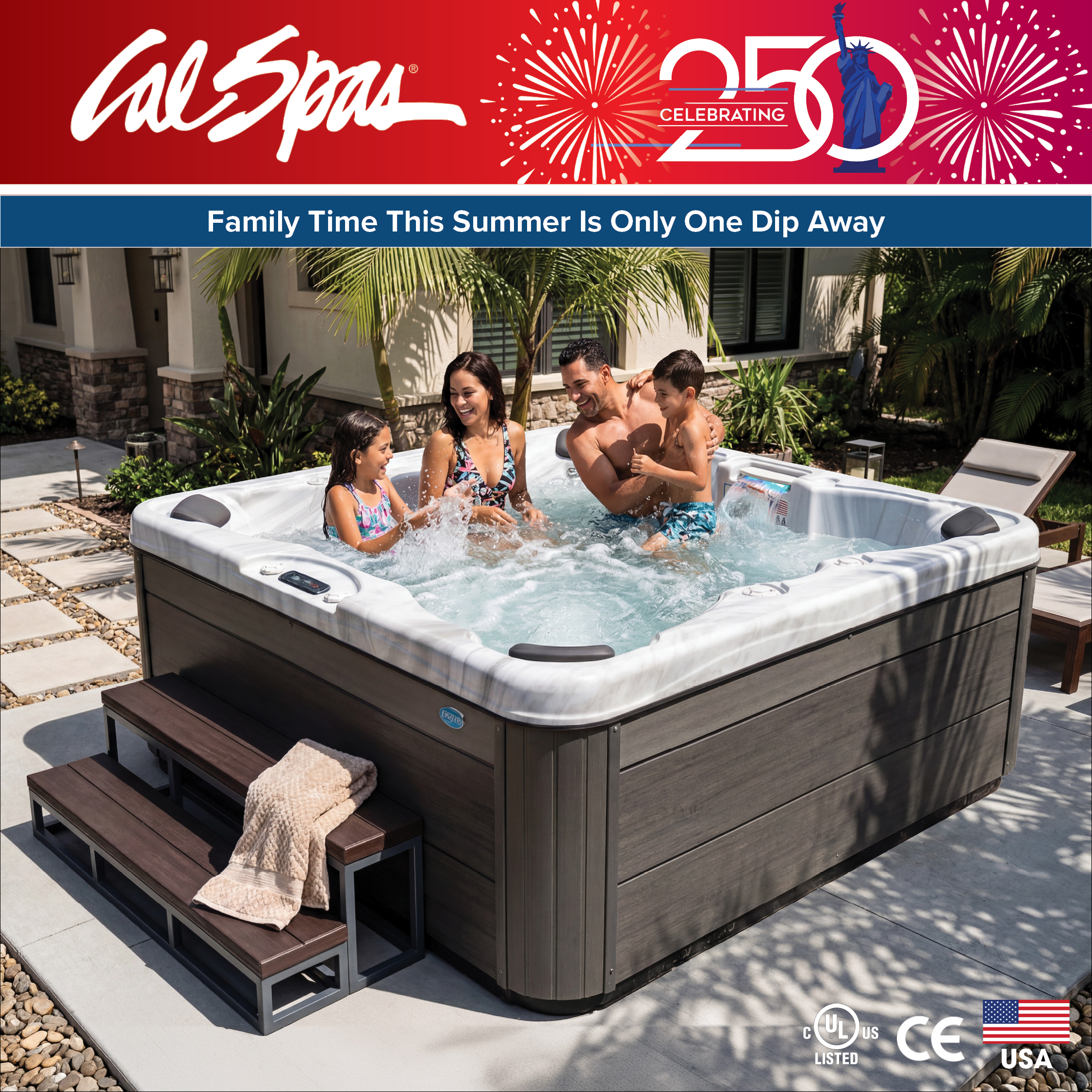 Calspas hot tub being used in a family setting - Castlerock